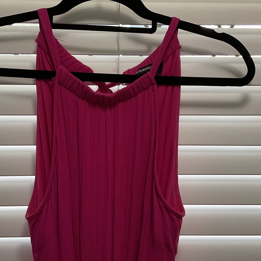 Glamour Magenta Ribbed Sleeveless tiered maxi dress; size S